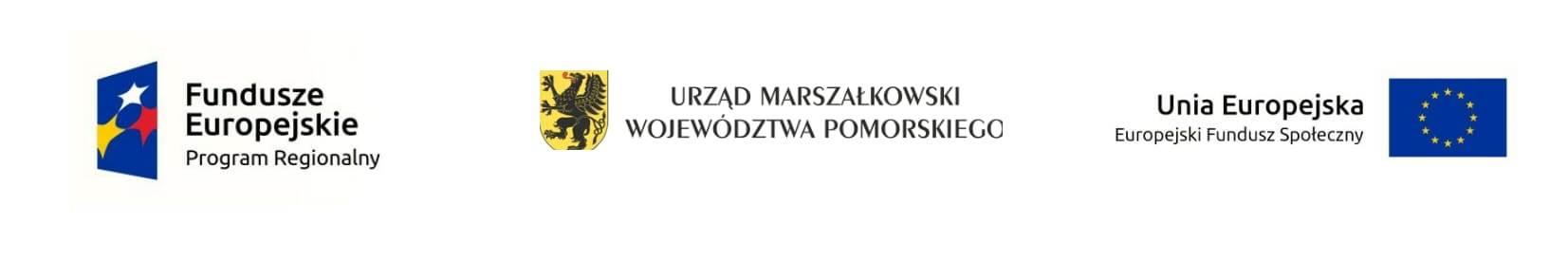 logotypy Fundusze Europejskie, Urząd Marszałkowski Województwa Pomorskiego i Unia Europejska