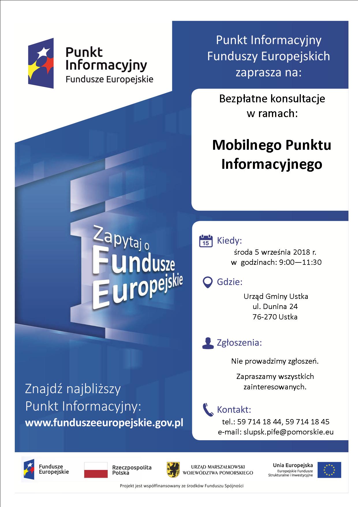 Plakat - zaproszenie na Mobilny Punkt Informacyjny w dniu 5 września 2018 roku